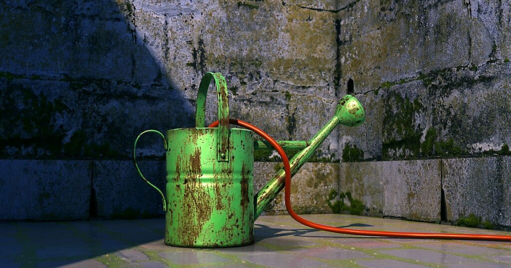 watering can, water jug, metallic