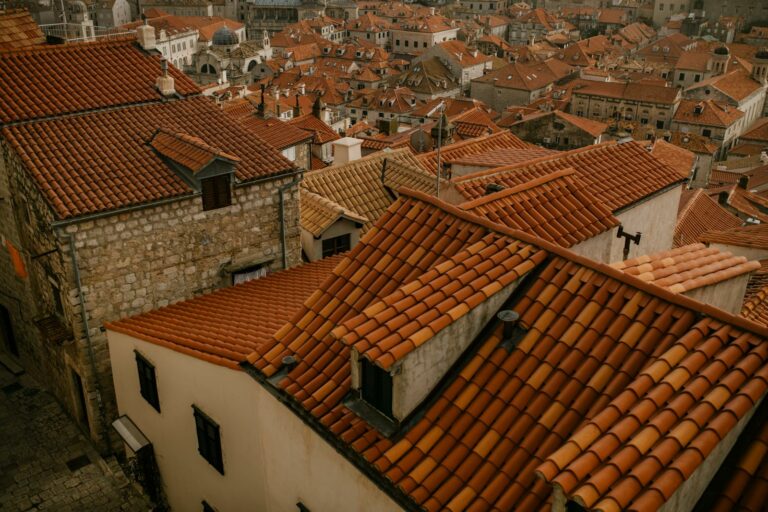 Old houses in residential area of city